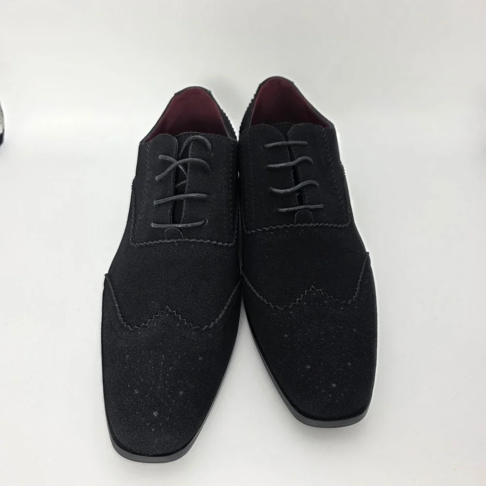 Unbranded Oxford Shoes Mens 46 Black Excellent Wingtip Brogue Faux Suede 13701